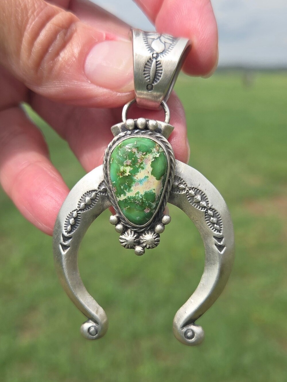 Beautiful Sterling Sonoran Turquoise Navajo Made Naja Pendant